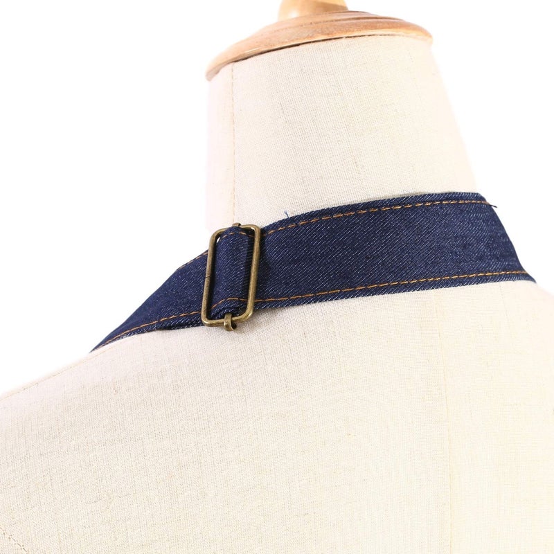 Tosewever Denim Apron with Pockets for Men Women Chef Kitchen BBQ Restaurant Grill Adjustable Neck Strap Long Ties Suitable M to XXL Tool Aprons (Dark Blue) - Image 5